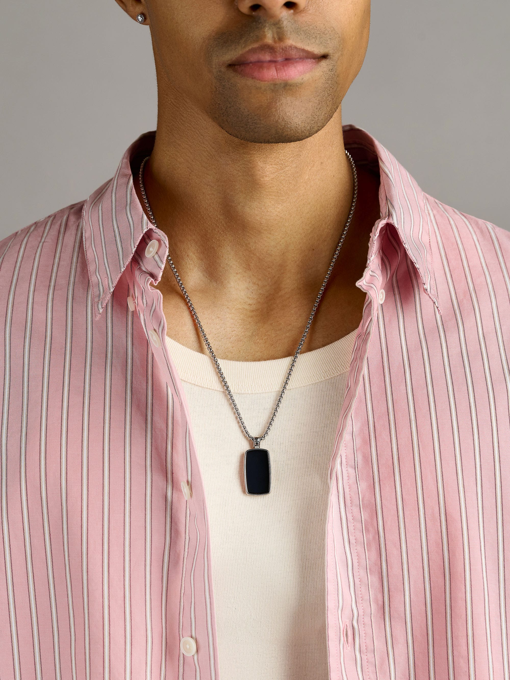 Nialaya Men's Necklace Black Onyx Dog Tag Necklace in Silver Black Onyx Dog Tag Necklace in Silver