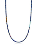 Blue Lapis Heishi Necklace with Tiger Eye and Turquoise