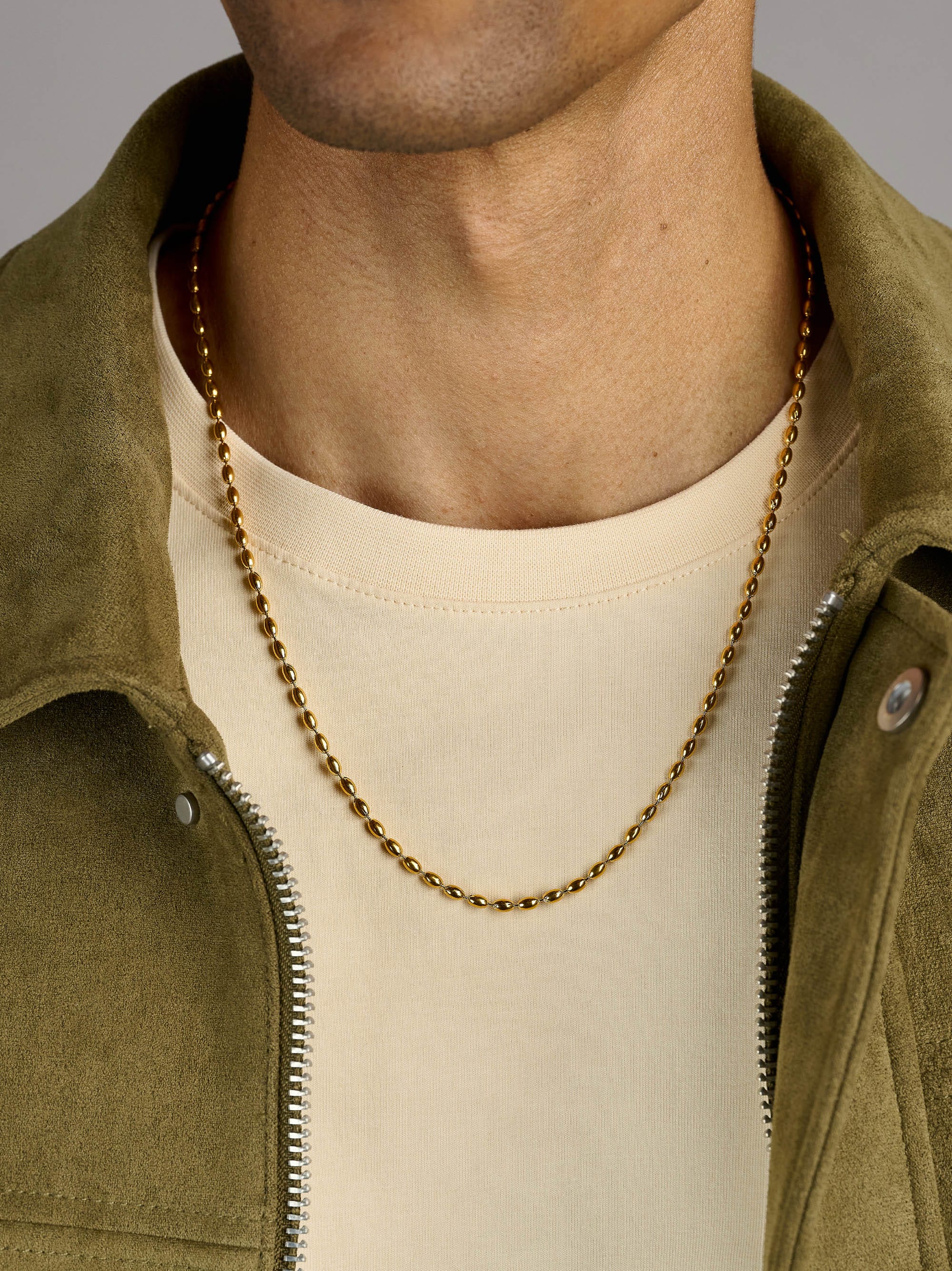 Nialaya Men's Necklace Gold Beaded Chain Necklace Gold Beaded Chain Necklace