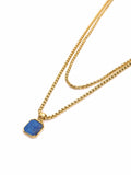Nialaya Men's Necklace Gold Necklace Layer with 3mm Box Chain and Blue Lapis Square Necklace MNECL_011