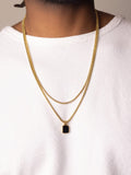 Nialaya Men's Necklace Gold Necklace Layer with 3mm Box Chain and Onyx Square Necklace MNECL_012