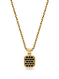 Gold Necklace with Black CZ Square Pendant