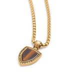 Nialaya Men's Necklace Gold Necklace with Brown Tiger Eye Shield Pendant