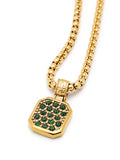 Nialaya Men's Necklace Gold Necklace with Green CZ Square Pendant