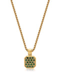 Gold Necklace with Green CZ Square Pendant
