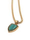 Nialaya Men's Necklace Gold Necklace with Malachite Shield Pendant