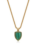 Nialaya Men's Necklace Gold Necklace with Malachite Shield Pendant
