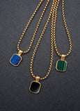 Nialaya Men's Necklace Gold Necklace with Square Blue Lapis Pendant