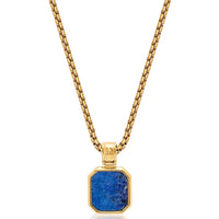 Gold Necklace with Square Blue Lapis Pendant
