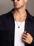 Nialaya Men's Necklace Gold Necklace with Square Blue Lapis Pendant