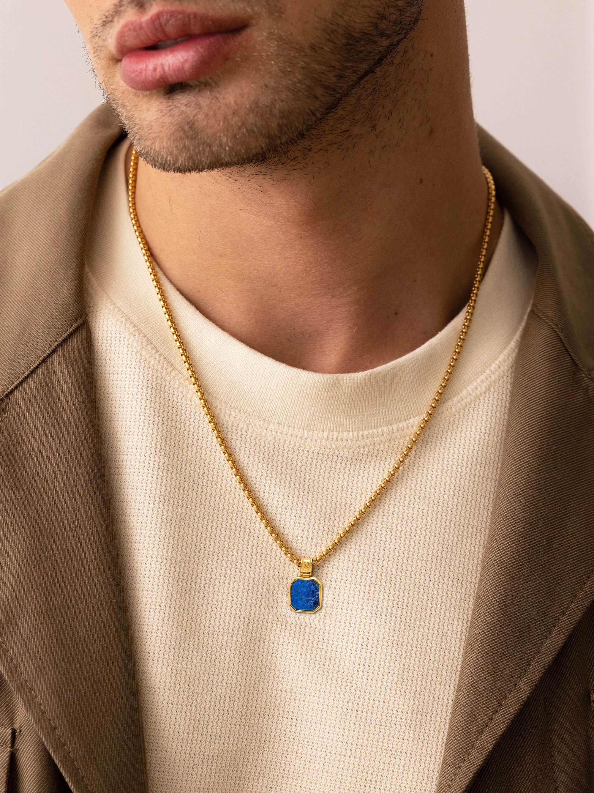 Gold Necklace with Square Blue Lapis Pendant – Nialaya
