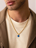 Nialaya Men's Necklace Gold Necklace with Square Blue Lapis Pendant