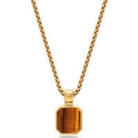 Gold Necklace with Square Brown Tiger Eye Pendant