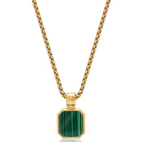 Gold Necklace with Square Malachite Pendant