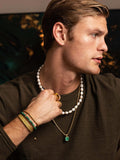 Nialaya Men's Necklace Gold Necklace with Square Malachite Pendant