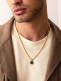 Nialaya Men's Necklace Gold Necklace with Square Malachite Pendant