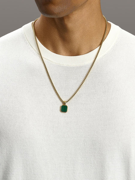 Gold Necklace with Square Malachite Pendant – Nialaya