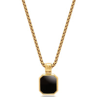 Gold Necklace with Square Onyx Pendant