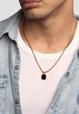 Nialaya Men's Necklace Gold Necklace with Square Onyx Pendant