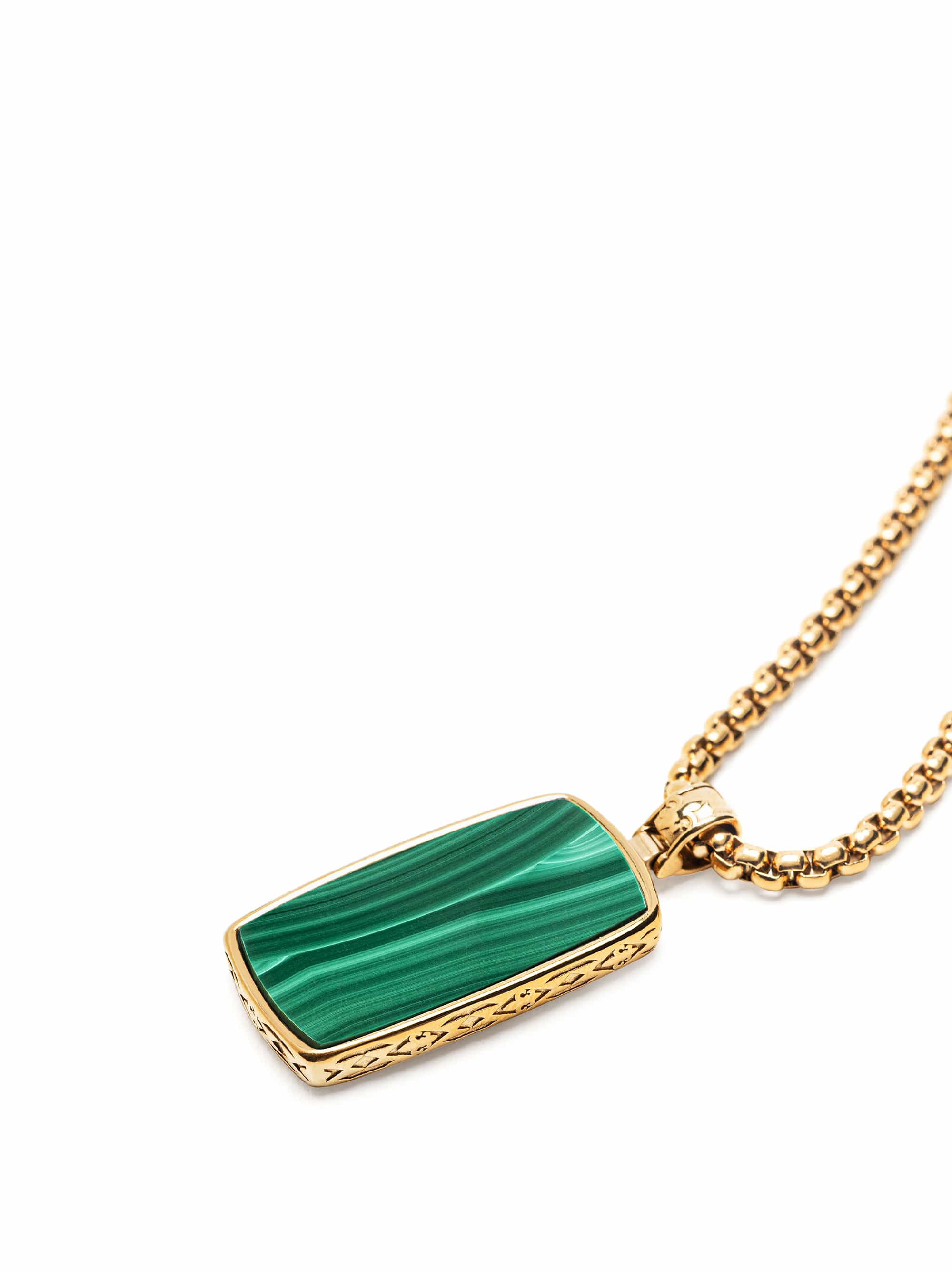 Nialaya Men's Necklace Green Malachite Dog Tag Necklace in Gold Green Malachite Dog Tag Necklace in Gold