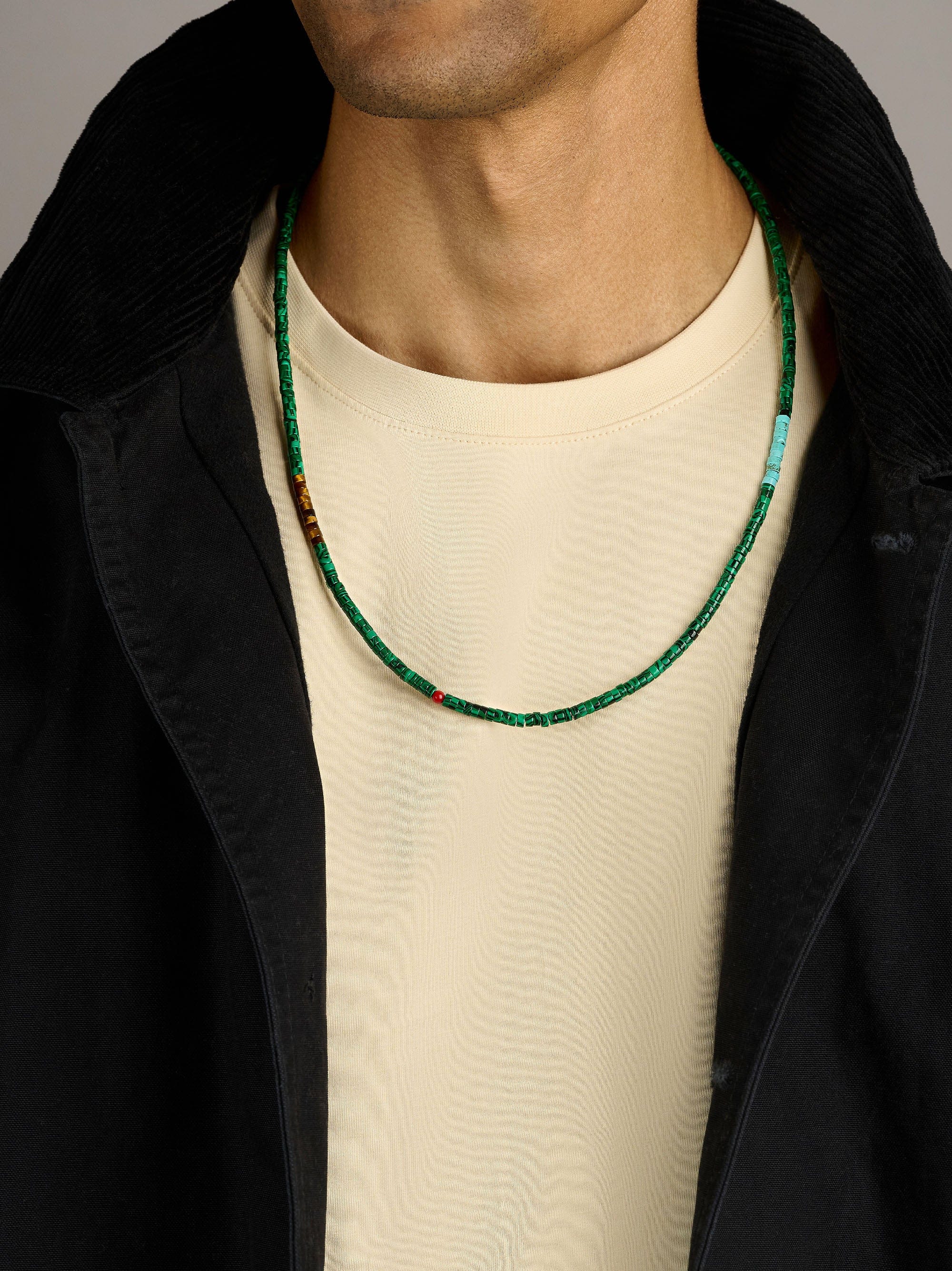 Nialaya Men's Necklace Green Malachite Heishi Necklace Green Malachite Heishi Necklace 25 Inches / 63.50 cm MNEC_452