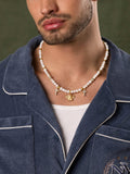 Nialaya Men's Necklace Men's Angel Pearl Choker 20 Inches / 50.8 cm MNEC_360