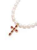 Nialaya Men's Necklace Men's Baroque Pearl Choker with Red Cross 20 Inches / 50.8 cm MNEC_349