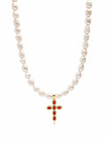 Men's Baroque Pearl Choker with Red Cross