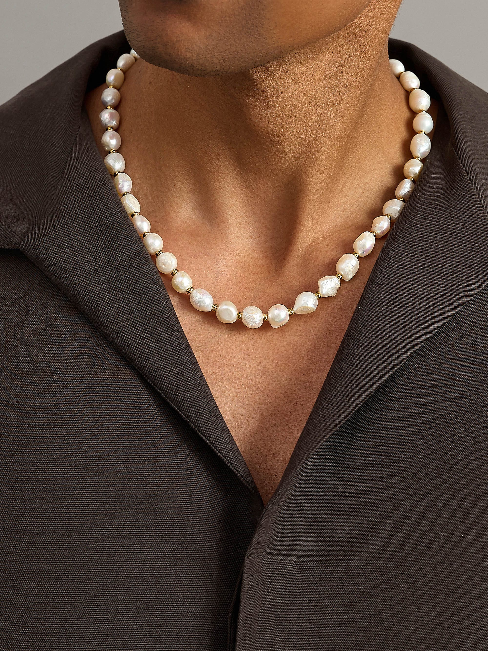 Nialaya Men's Necklace Men's Baroque Pearl Necklace Men's Baroque Pearl Necklace 20 Inches / 50.8 cm MNEC_116