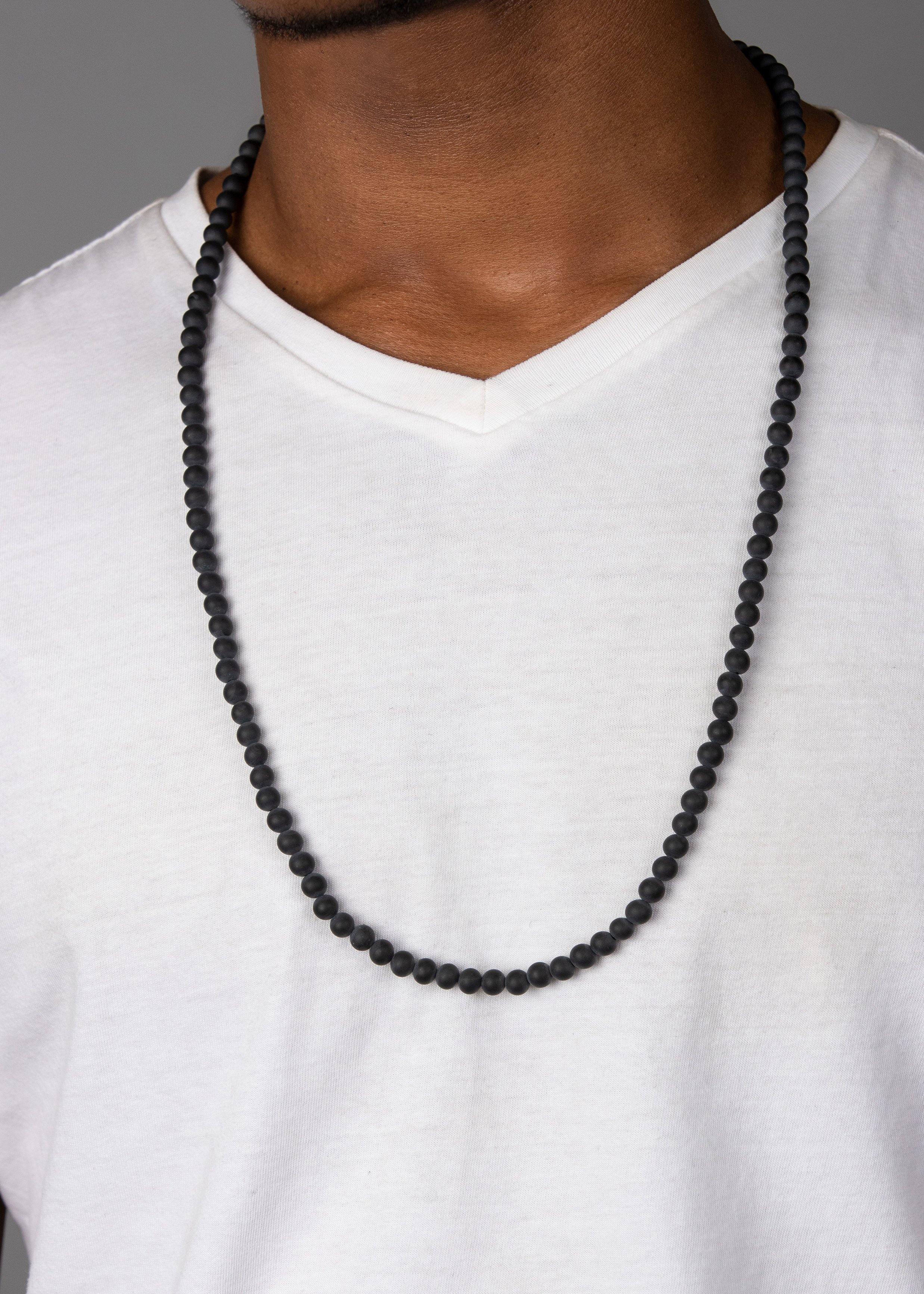 Nialaya Men's Necklace Men's Beaded Matte Onyx Necklace 30 Inch MNEBAS_077