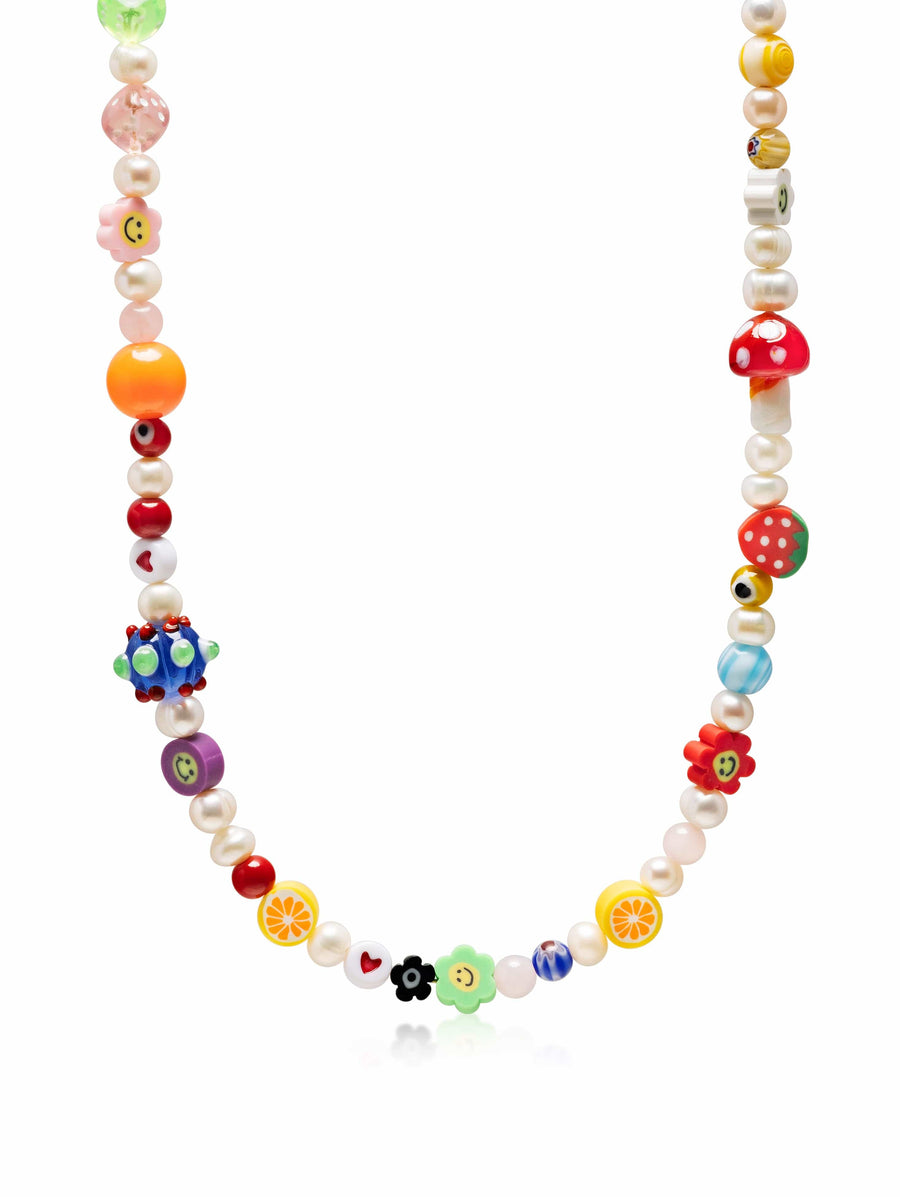 Berry Pearl Necklace with Assorted Beads