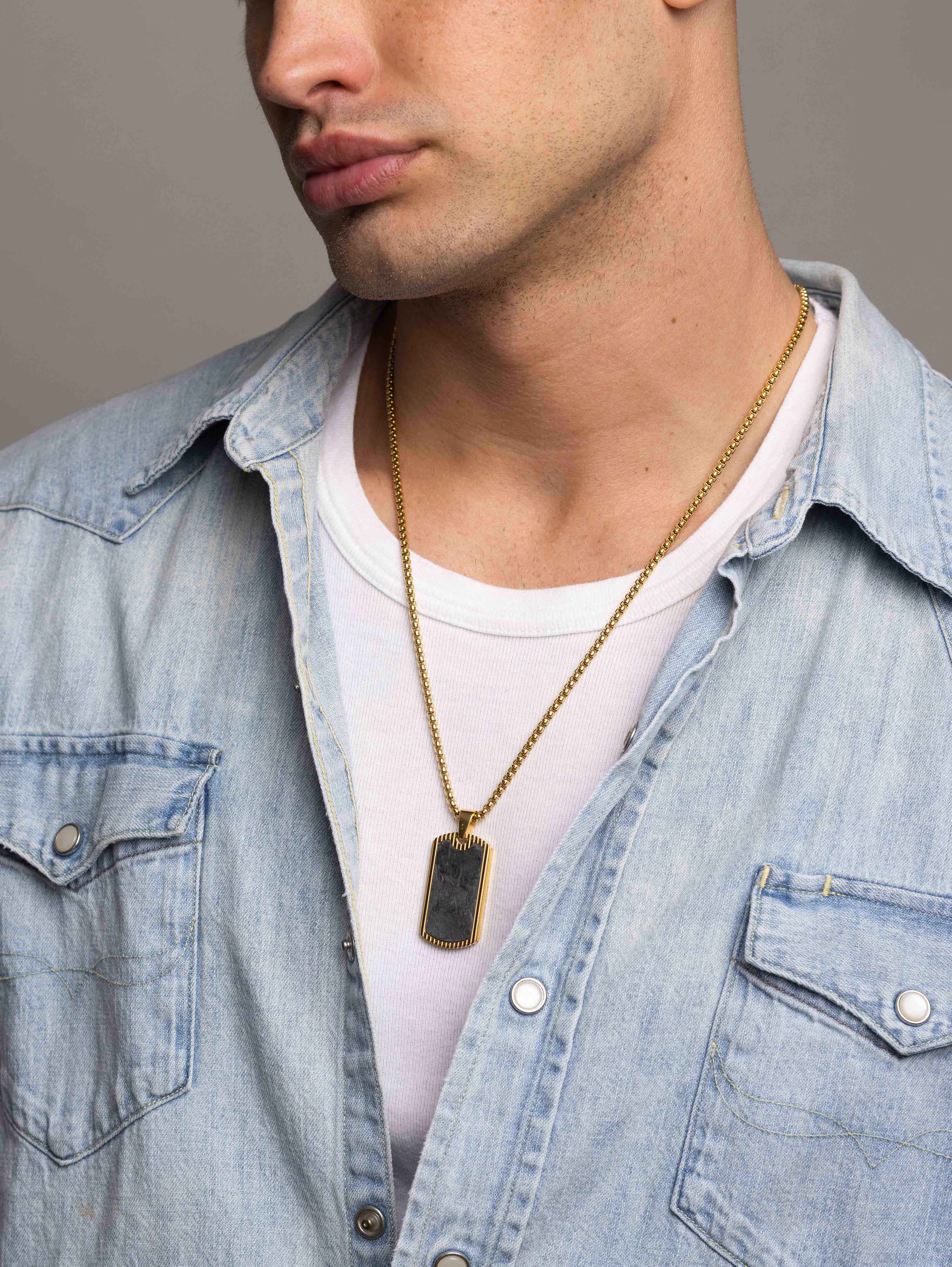 Nialaya Men's Necklace Men's Forged Carbon Dog Tag Necklace