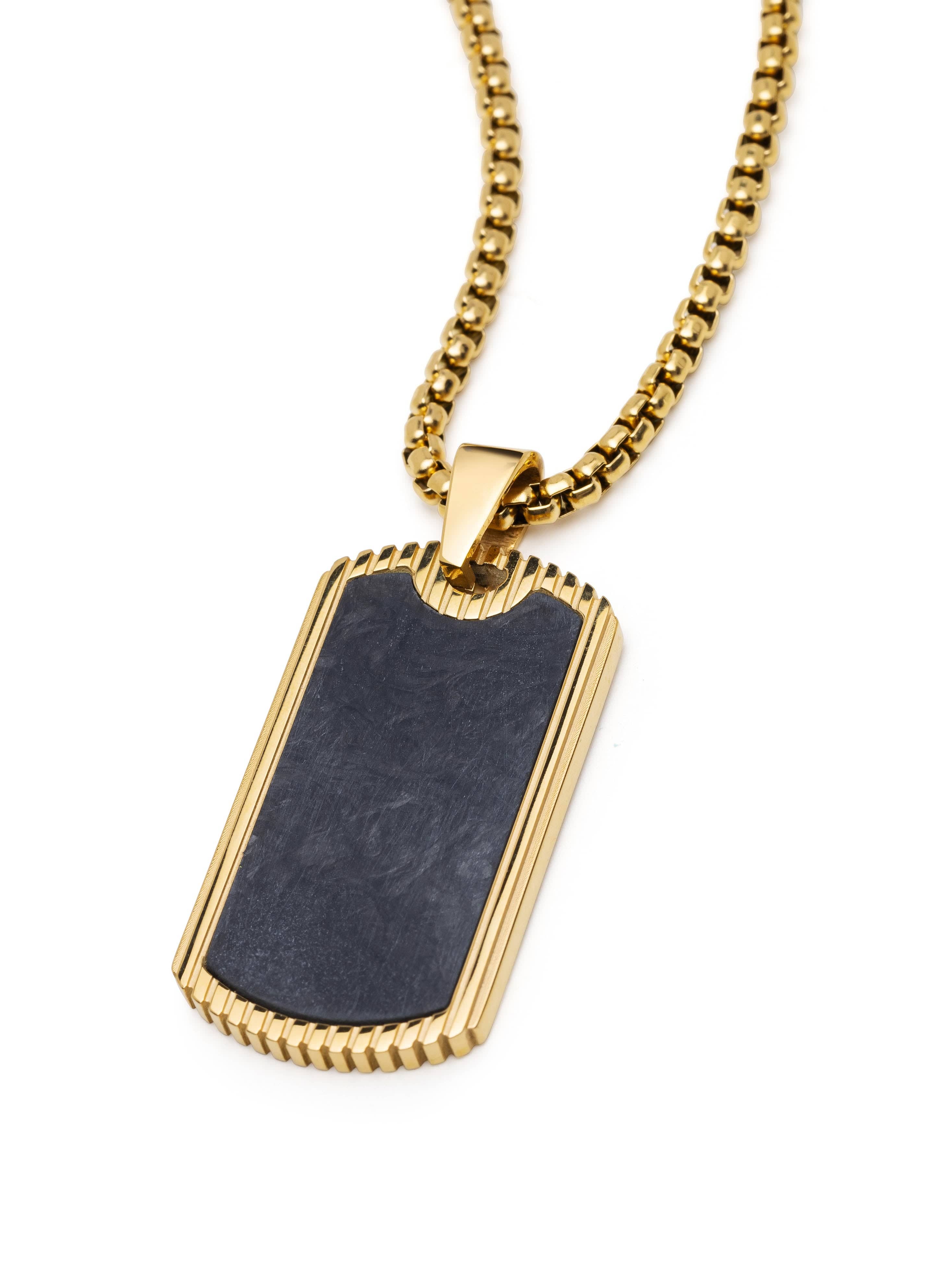 Nialaya Men's Necklace Men's Forged Carbon Dog Tag Necklace