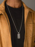 Nialaya Men's Necklace Men's Forged Carbon Fiber Dog Tag with Silver Chevron Detail