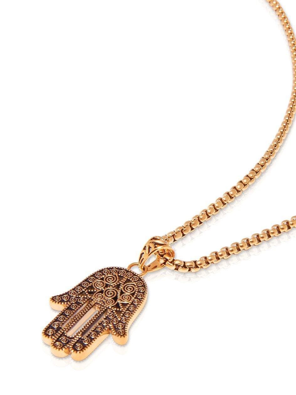 Nialaya Men's Necklace Men's Gold Hamsa Hand Necklace 24 Inch / Gold MNEC_046
