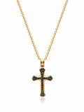 Nialaya Men's Necklace Men's Gold Necklace with Black CZ Cross 24 Inch MNEC_048