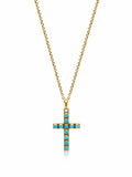 Men's Gold Necklace with Sterling Silver Turquoise Cross Pendant