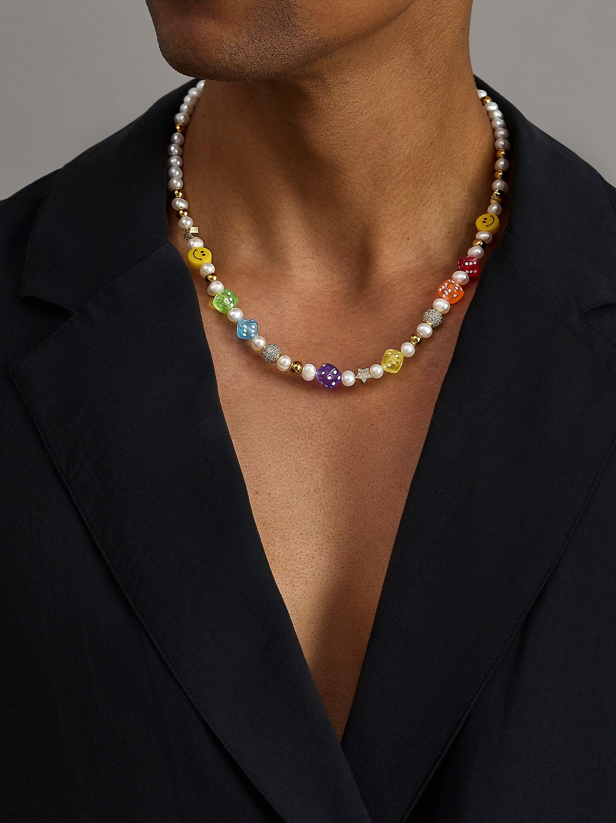 Nialaya Men's Necklace Men's Pair of Dice Pearl Necklace Men's Pair of Dice Pearl Necklace 20 Inches / 50.8 cm MNEC_356