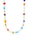 Nialaya Men's Necklace Men's Pearl Choker with Playful Glass Beads 20 Inches / 50.8 cm MNEC_223