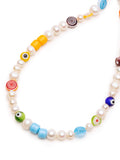 Nialaya Men's Necklace Men's Pearl Choker with Playful Glass Beads 20 Inches / 50.8 cm MNEC_223