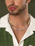 Nialaya Men's Necklace Men's Pearl Necklace with Hand-Painted Glass Beads 20 Inches / 50.8 cm MNEC_141