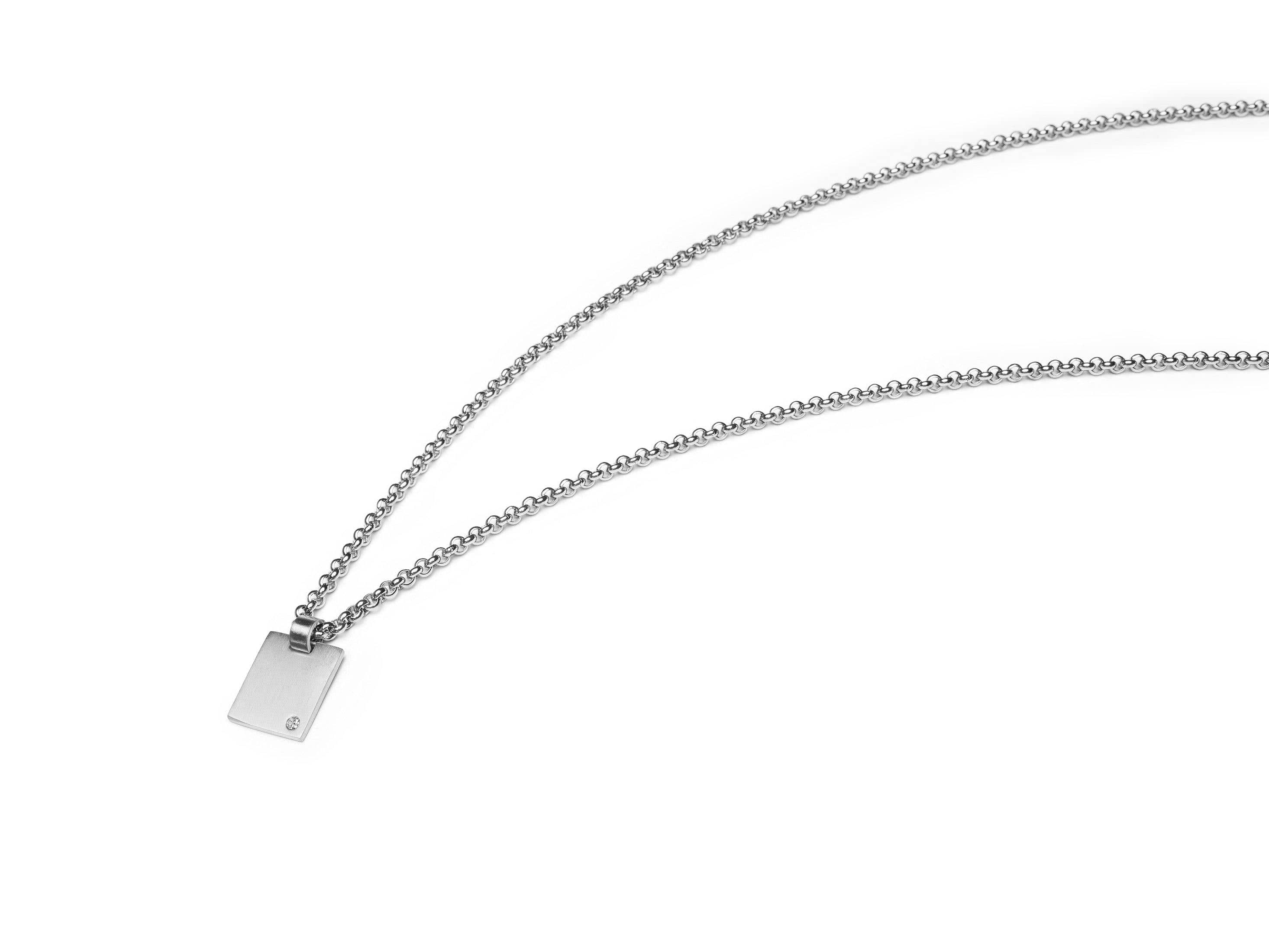 Nialaya Men's Necklace Men's Silver Mini Dog Tag with CZ 24 Inch / Silver MNEC_119
