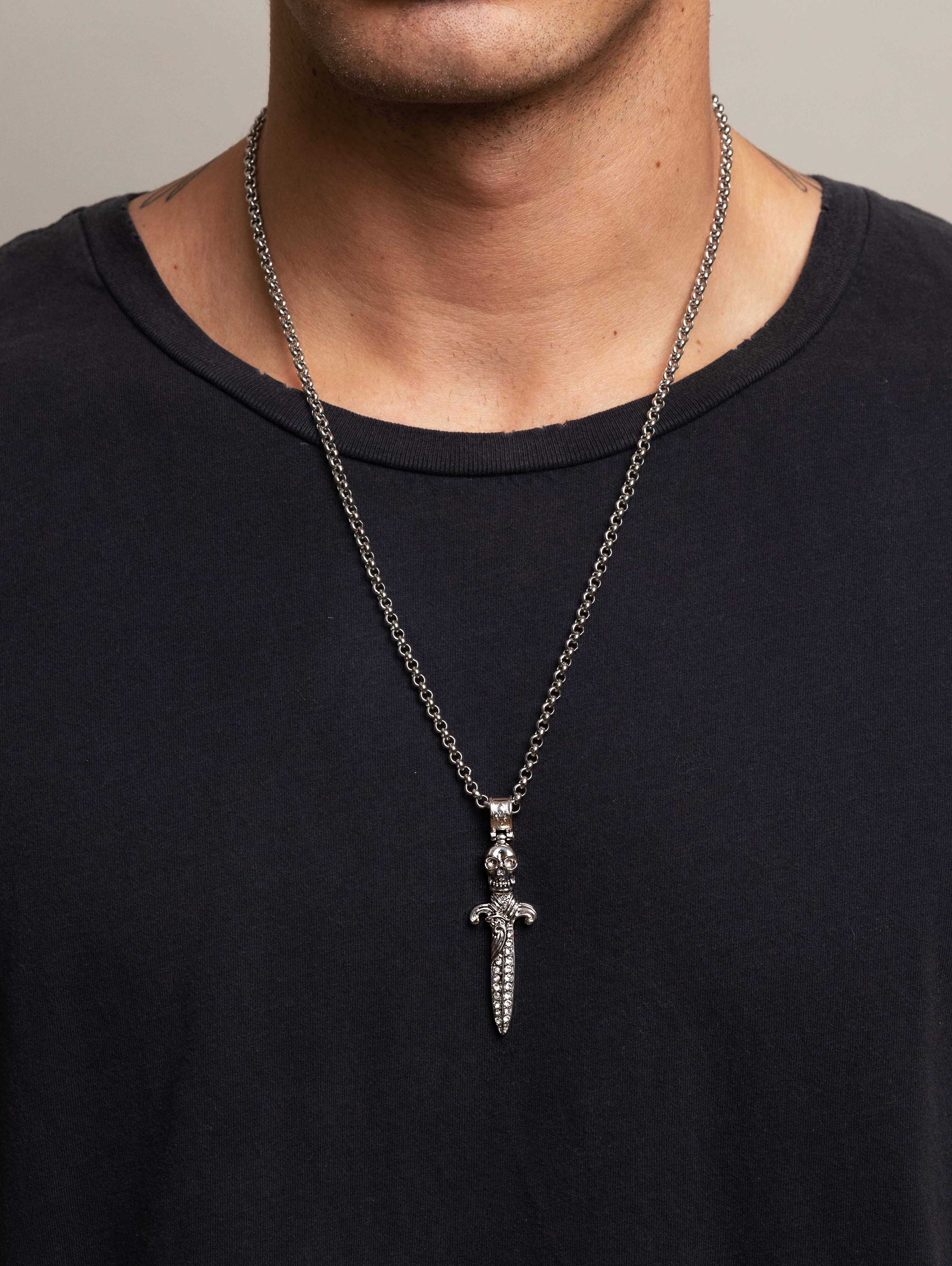 Nialaya Men's Necklace Men's Silver Skull Sword Necklace