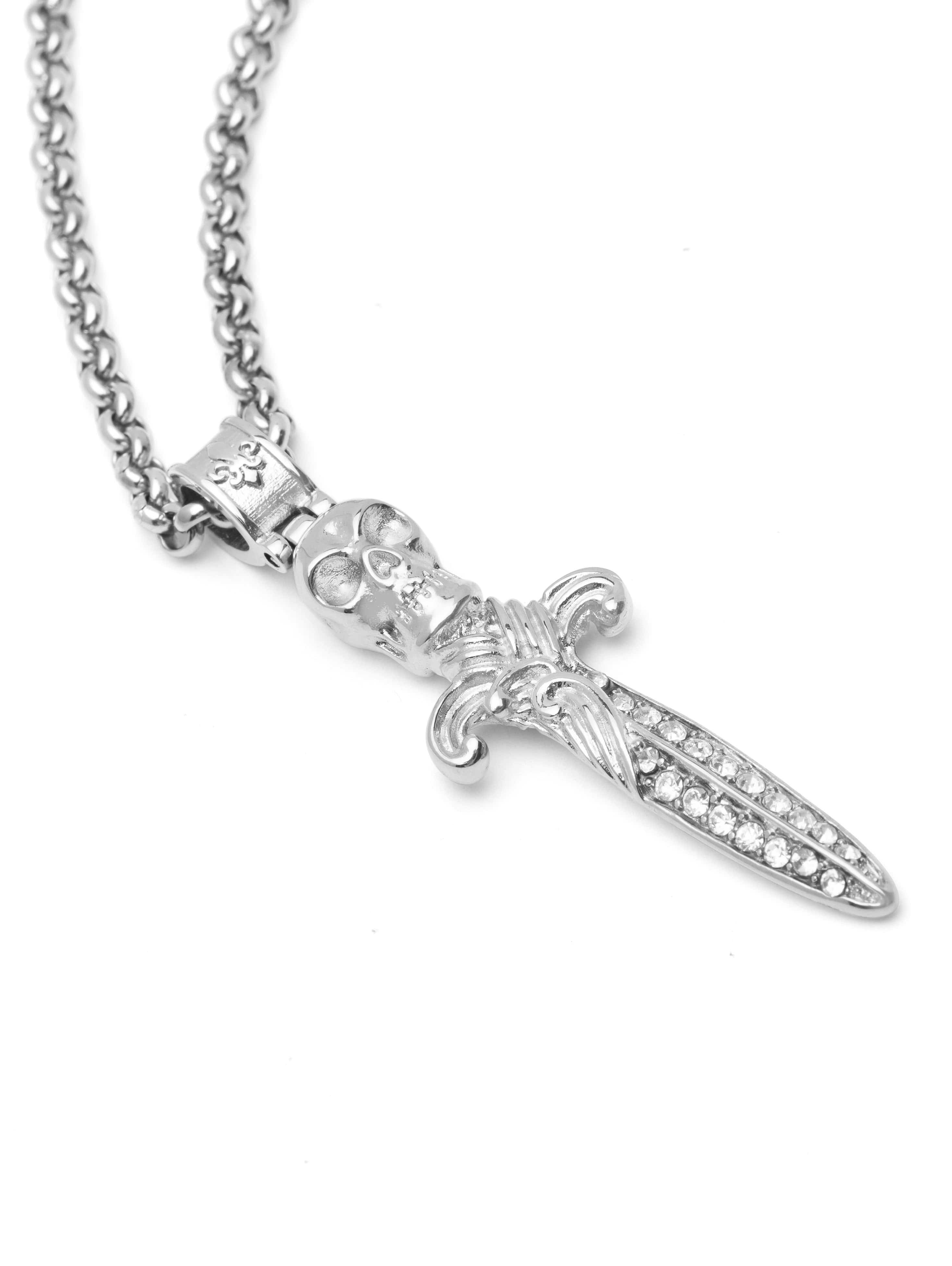 Nialaya Men's Necklace Men's Silver Skull Sword Necklace