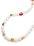 Nialaya Men's Necklace Men's Smiley Face Pearl Choker with Assorted Beads 20 Inches / 50.8 cm MNEC_139