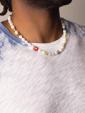 Nialaya Men's Necklace Men's Smiley Face Pearl Choker with Assorted Beads 20 Inches / 50.8 cm MNEC_139