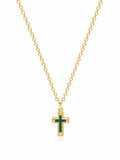Nialaya Men's Necklace Men's Sterling Silver Gold Plated Mini Cross Necklace with Green Enamel 22 Inches / 55.88 cm MNEC_239