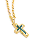 Nialaya Men's Necklace Men's Sterling Silver Gold Plated Mini Cross Necklace with Green Enamel 22 Inches / 55.88 cm MNEC_239