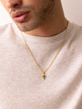 Nialaya Men's Necklace Men's Sterling Silver Gold Plated Mini Cross Necklace with Green Enamel 22 Inches / 55.88 cm MNEC_239