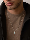 Nialaya Men's Necklace Men's Sterling Silver Mini Cross Necklace with Turquoise Enamel 22 Inches / 55.88 cm MNEC_240
